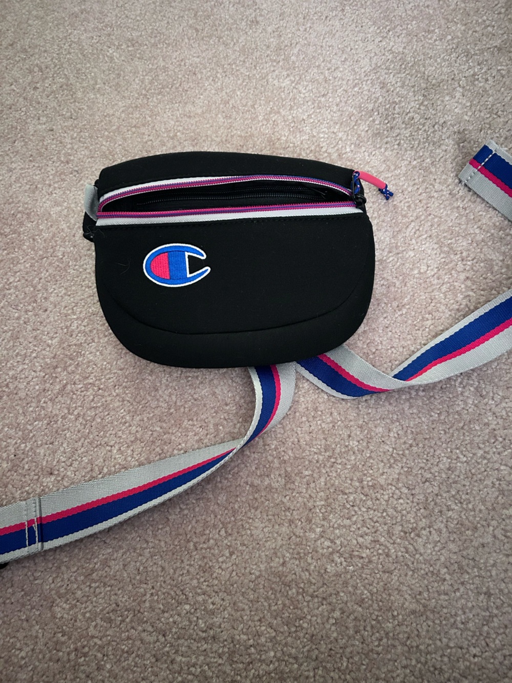Champion Black Belt Bag with Pink & Blue Accents